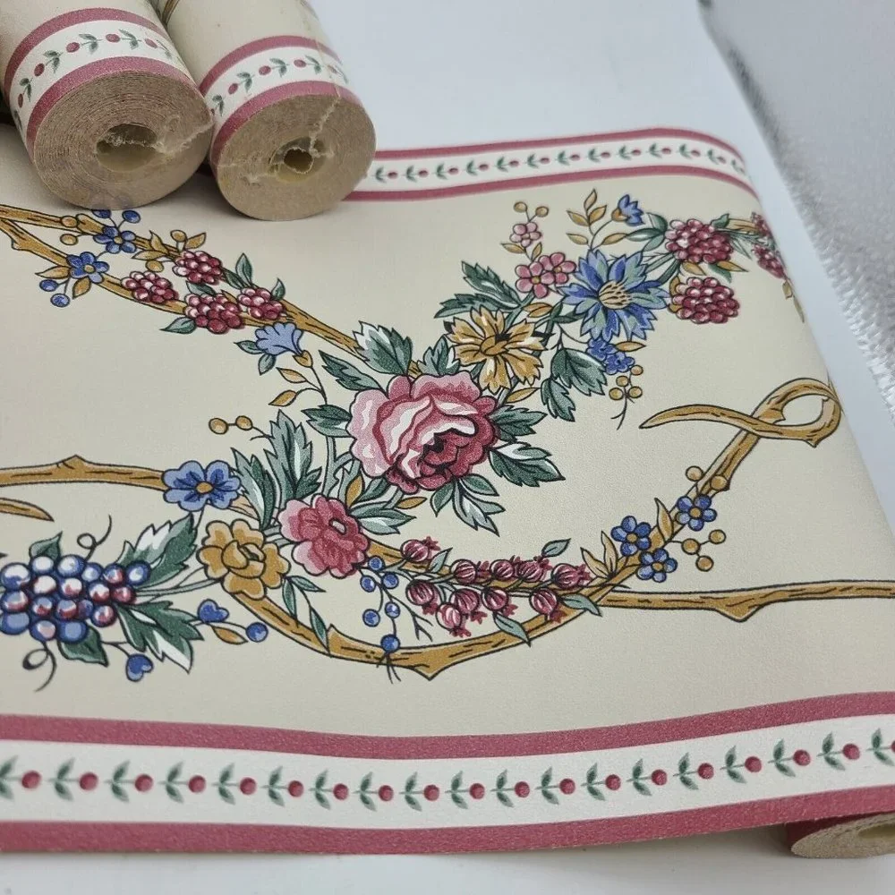 (6) rolls Flower Floral Wall paper Borders vintage pre-pasted washable 15 f new